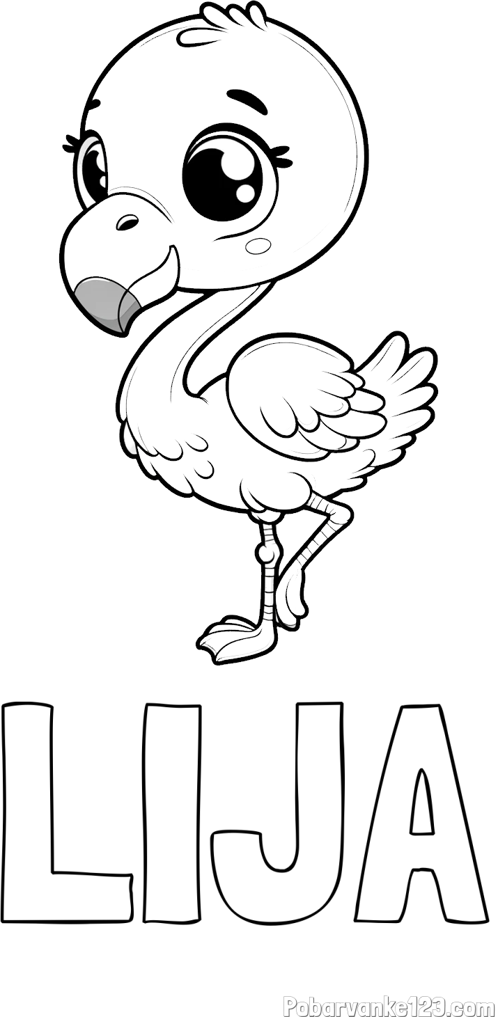 Pobarvanka imena LIJA in otroška pobarvanka flaminga