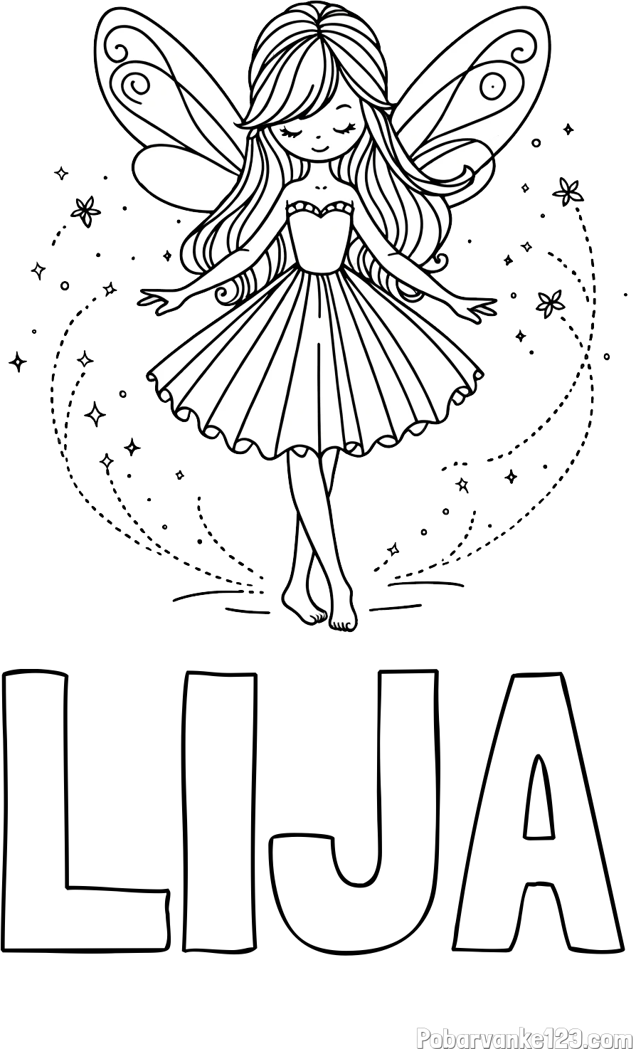 Pobarvanka imena LIJA in pobarvanka ljubke čarobne vile