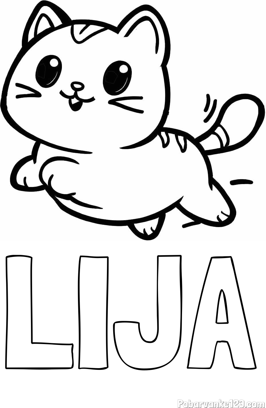 Pobarvanka imena LIJA in pobarvanka prikupne mačke med tekom