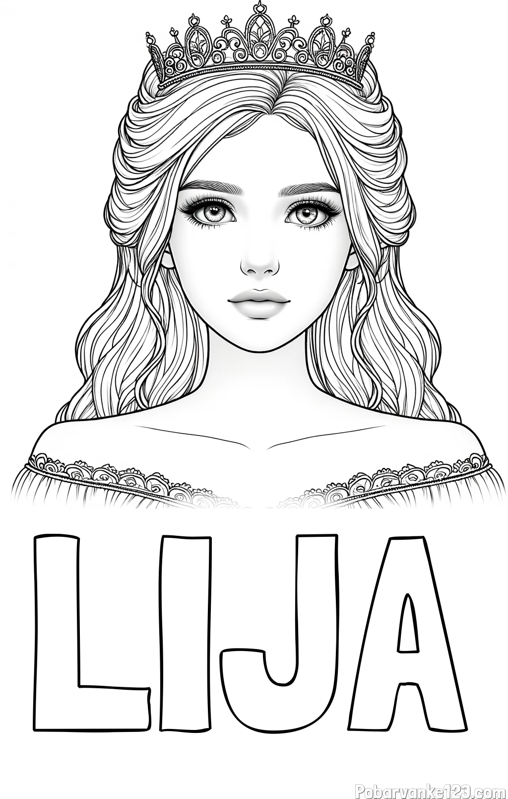 Pobarvanka imena LIJA in pobarvanka prikupne princeske s čudovitimi očmi