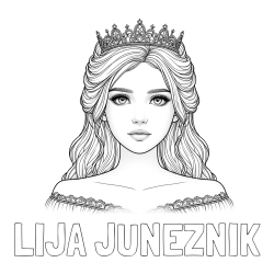 Online izdelana pobarvanka - Pobarvanka imena LIJA JUNEŽNIK in pobarvanka prikupne princeske s čudovitimi očmi