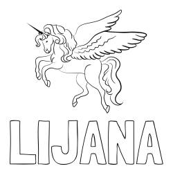 Online izdelana pobarvanka - Pobarvanka imena LIJANA in lepa pobarvanka samoroga
