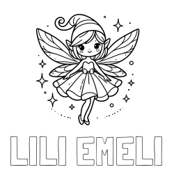Online izdelana pobarvanka - Pobarvanka imena LILI EMELI in otroška pobarvanka čudovite vile