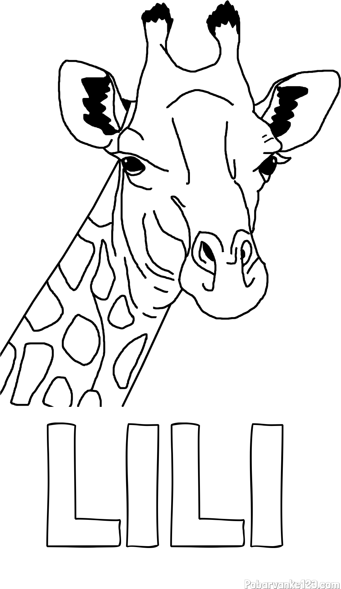 Pobarvanka imena LILI in lepa pobarvanka žirafje glave