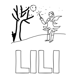 Online izdelana pobarvanka - Pobarvanka imena LILI in mavrična vila
