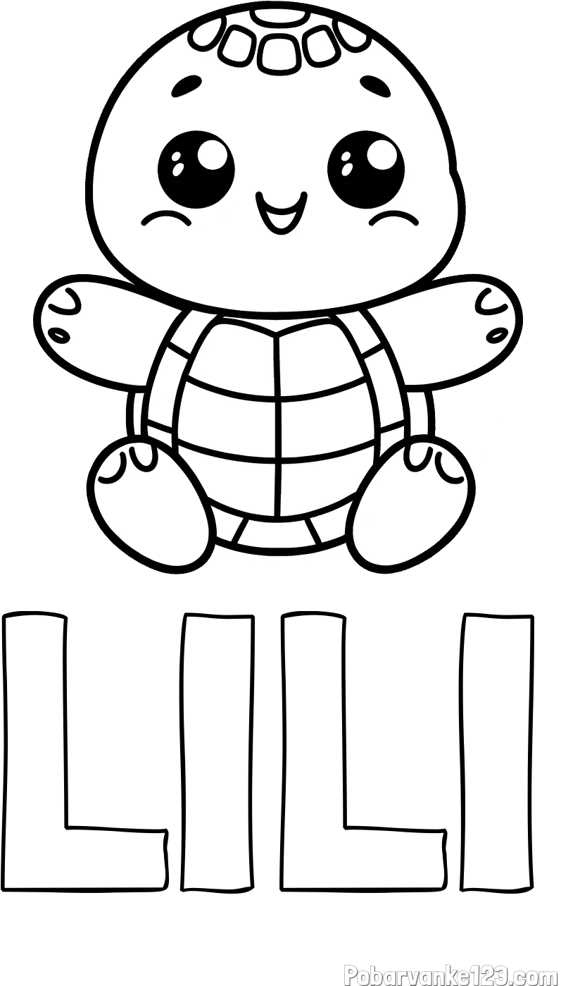 Pobarvanka imena LILI in otroška pobarvanka ljubke in nasmejane želvice