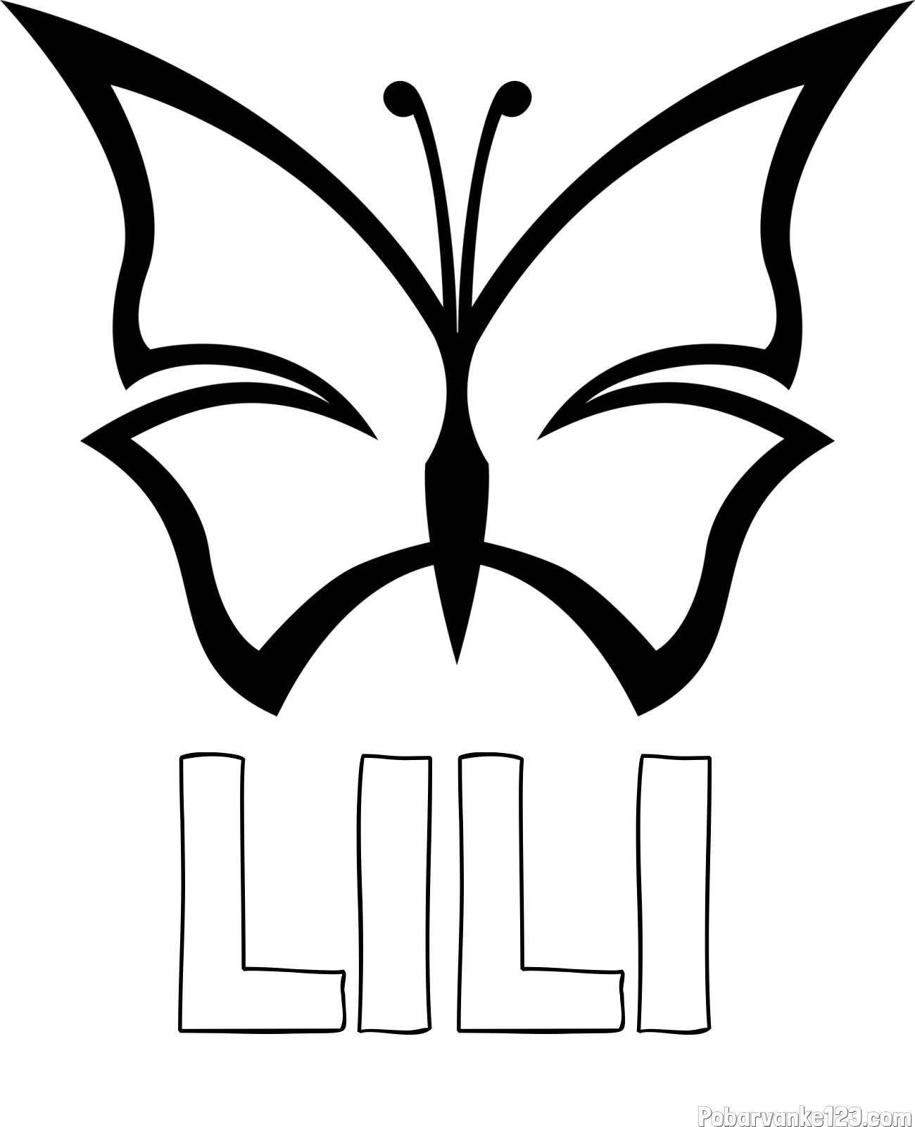 Pobarvanka imena LILI in otroška pobarvanka metulja