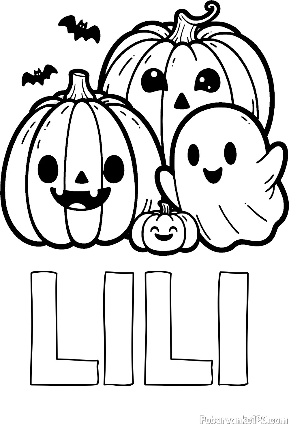 Pobarvanka imena LILI in pobarvanka duhca in buč za noč čarovnic