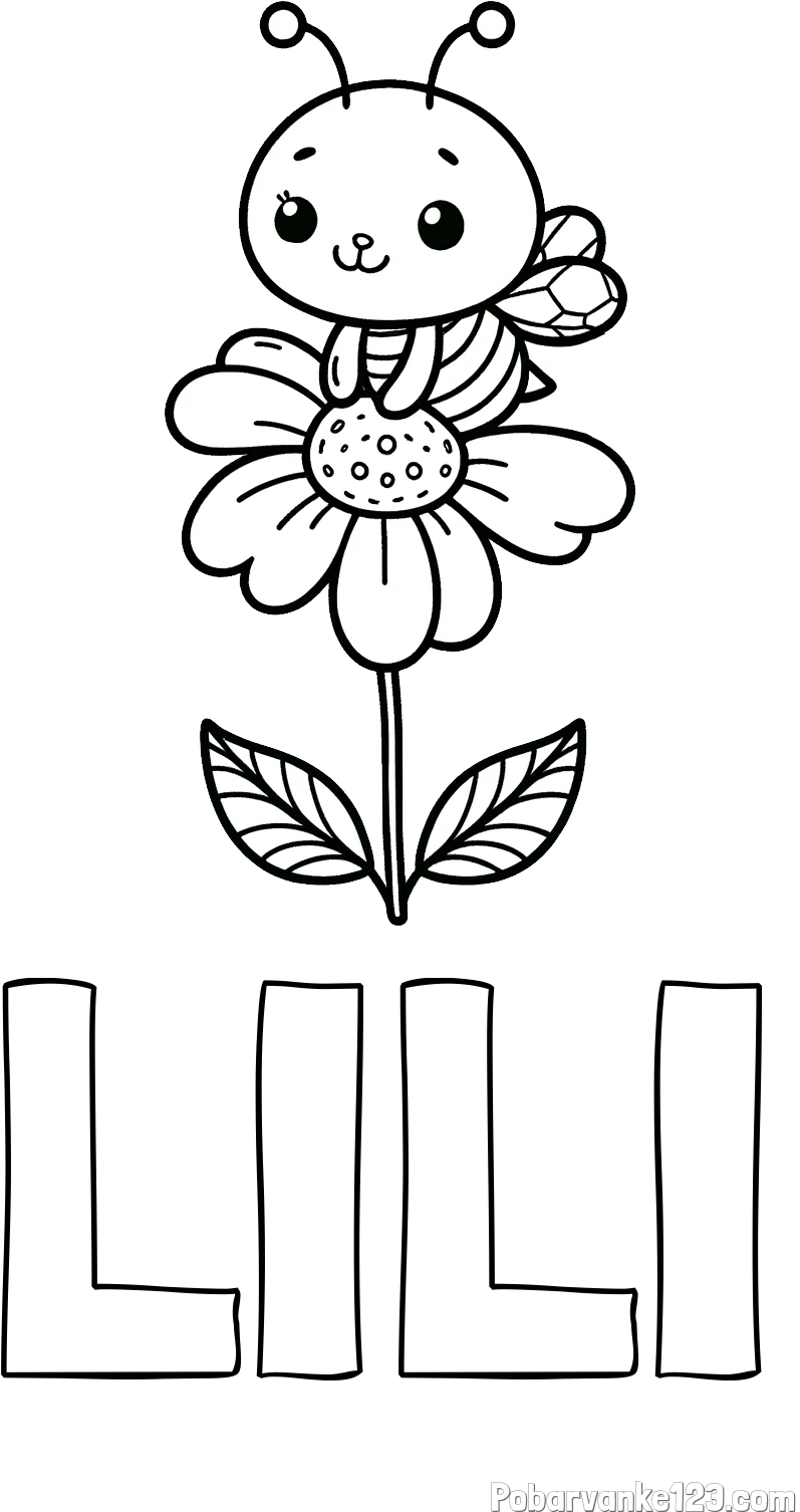 Pobarvanka imena LILI in pobarvanka ljubke čebelice na roži