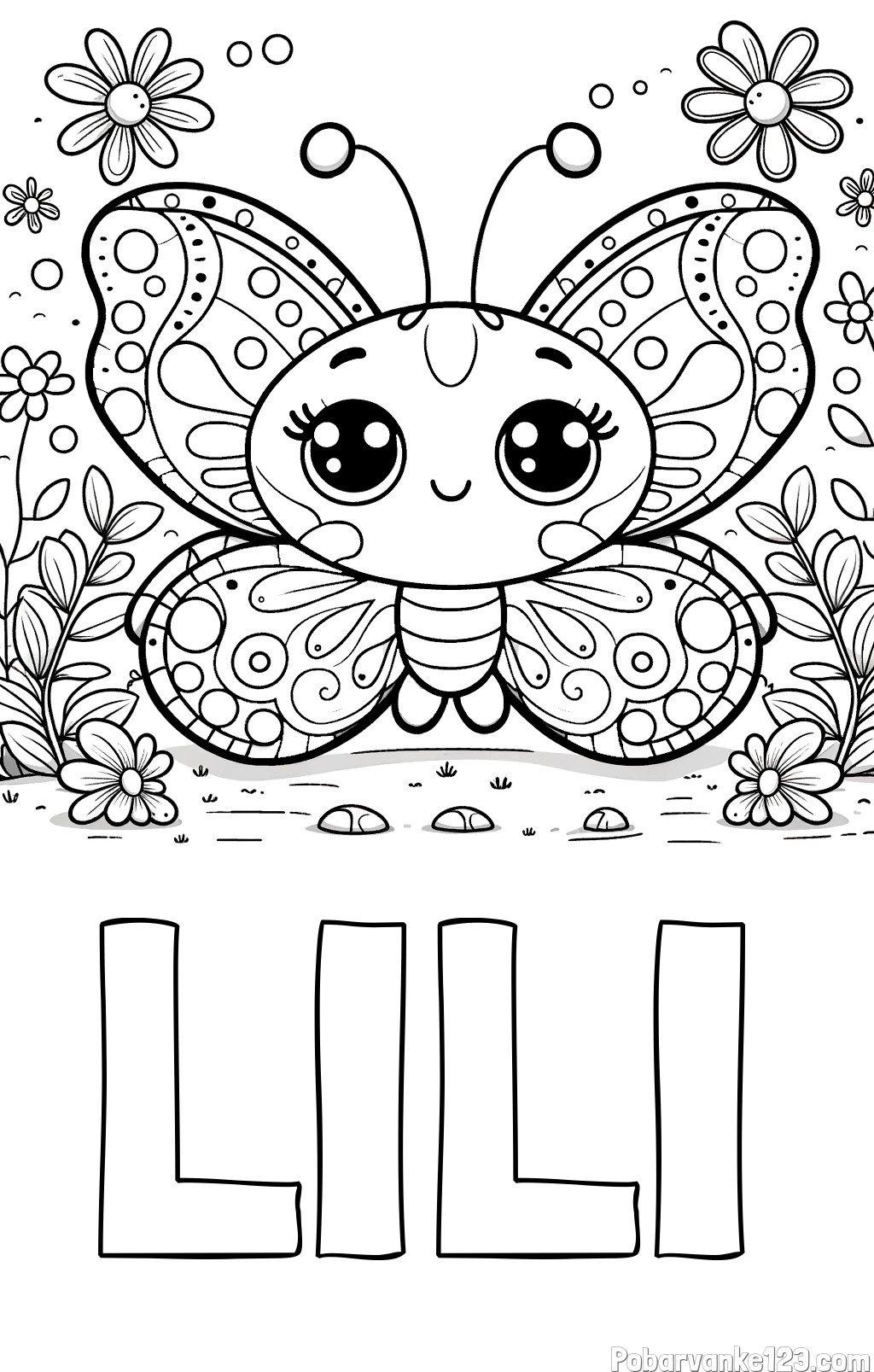 Pobarvanka imena LILI in pobarvanka ljubkega metuljčka
