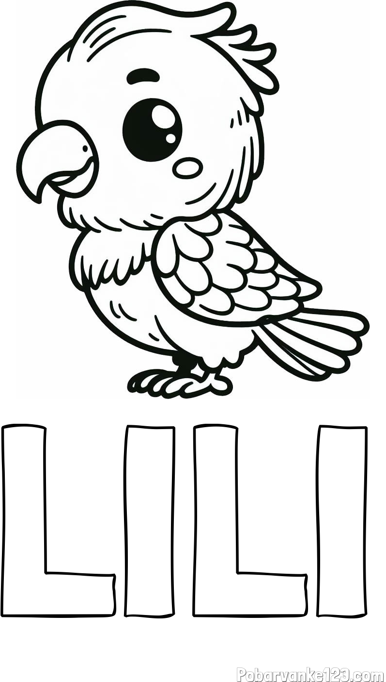 Pobarvanka imena LILI in pobarvanka ljubkega papagaja
