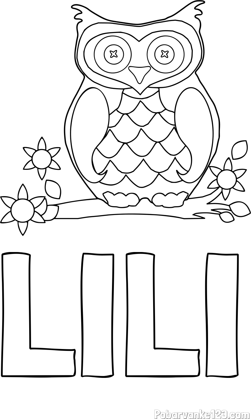 Pobarvanka imena LILI in pobarvanka sove