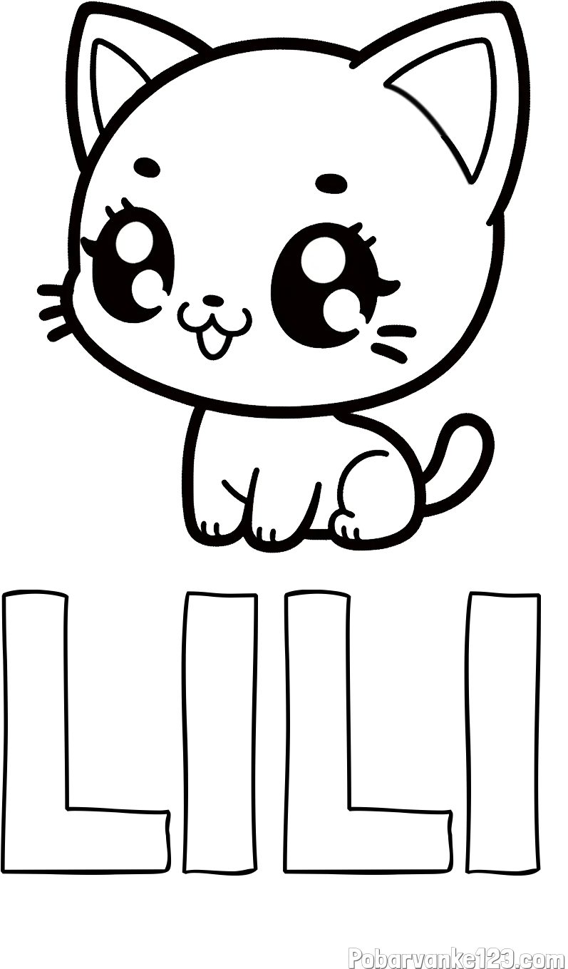 Pobarvanka imena LILI in pobarvnaka ljubke muce v anime slogu