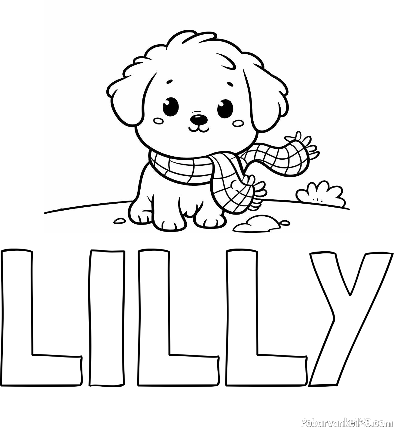 Pobarvanka imena LILLY in pobarvanka prikupnega psička