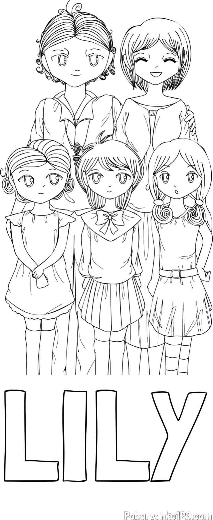 Pobarvanka imena LILY in anime risani junaki
