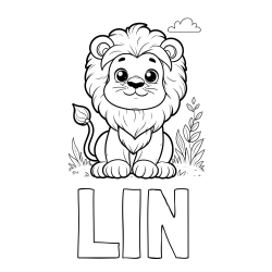 Online izdelana pobarvanka - Pobarvanka imena LIN in pobarvanka ljubkega leva