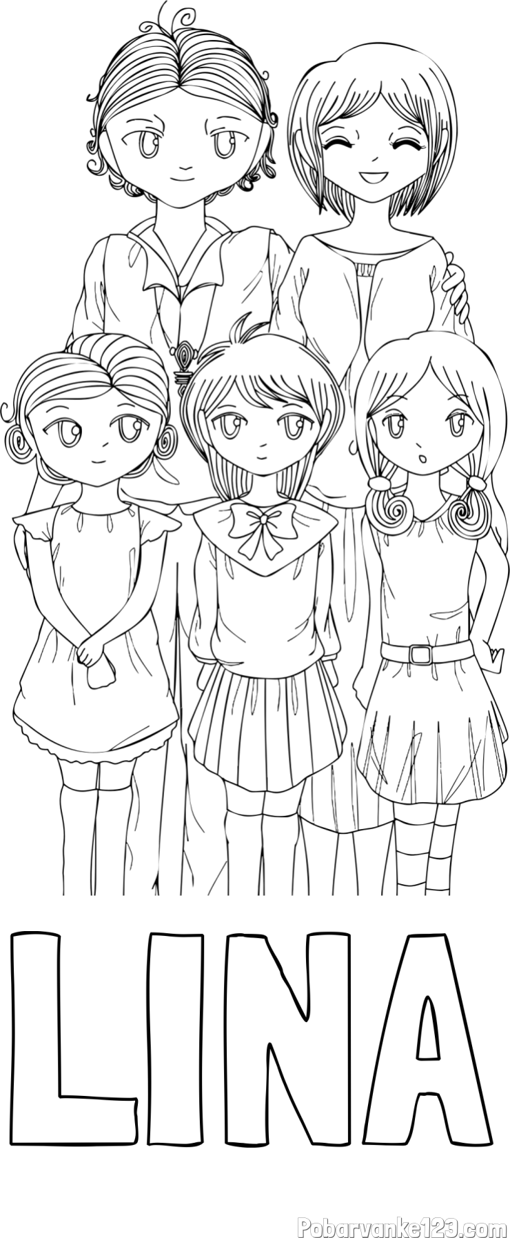 Pobarvanka imena LINA in anime risani junaki