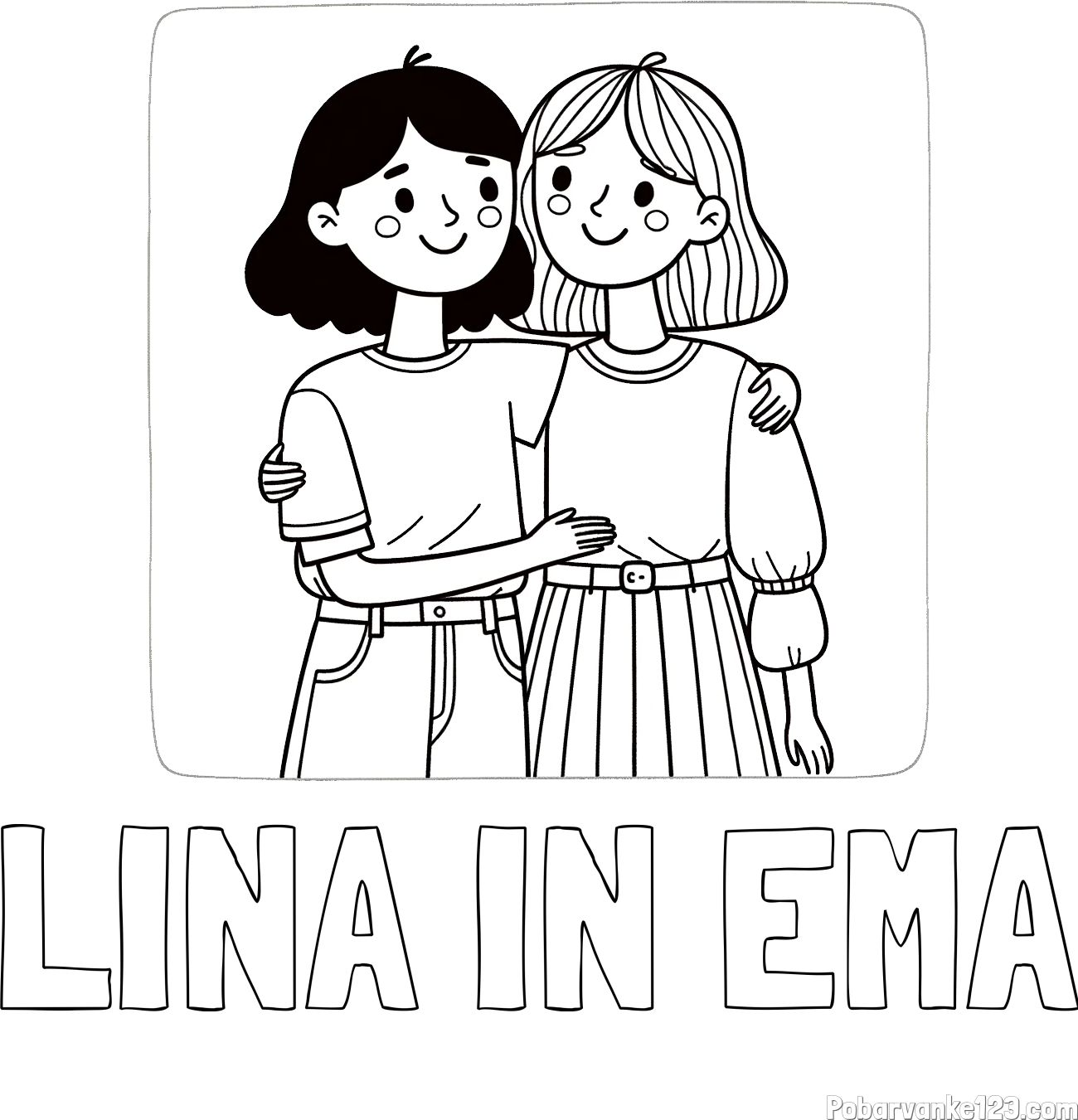 Pobarvanka imena LINA IN EMA in otroška pobarvanka dveh prijateljic