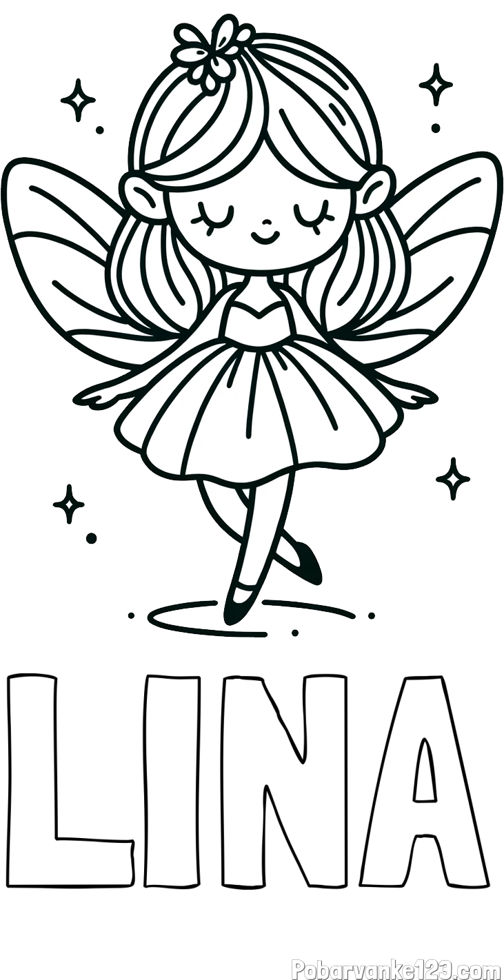 Pobarvanka imena LINA in enostavna pobarvanka čarobne vile
