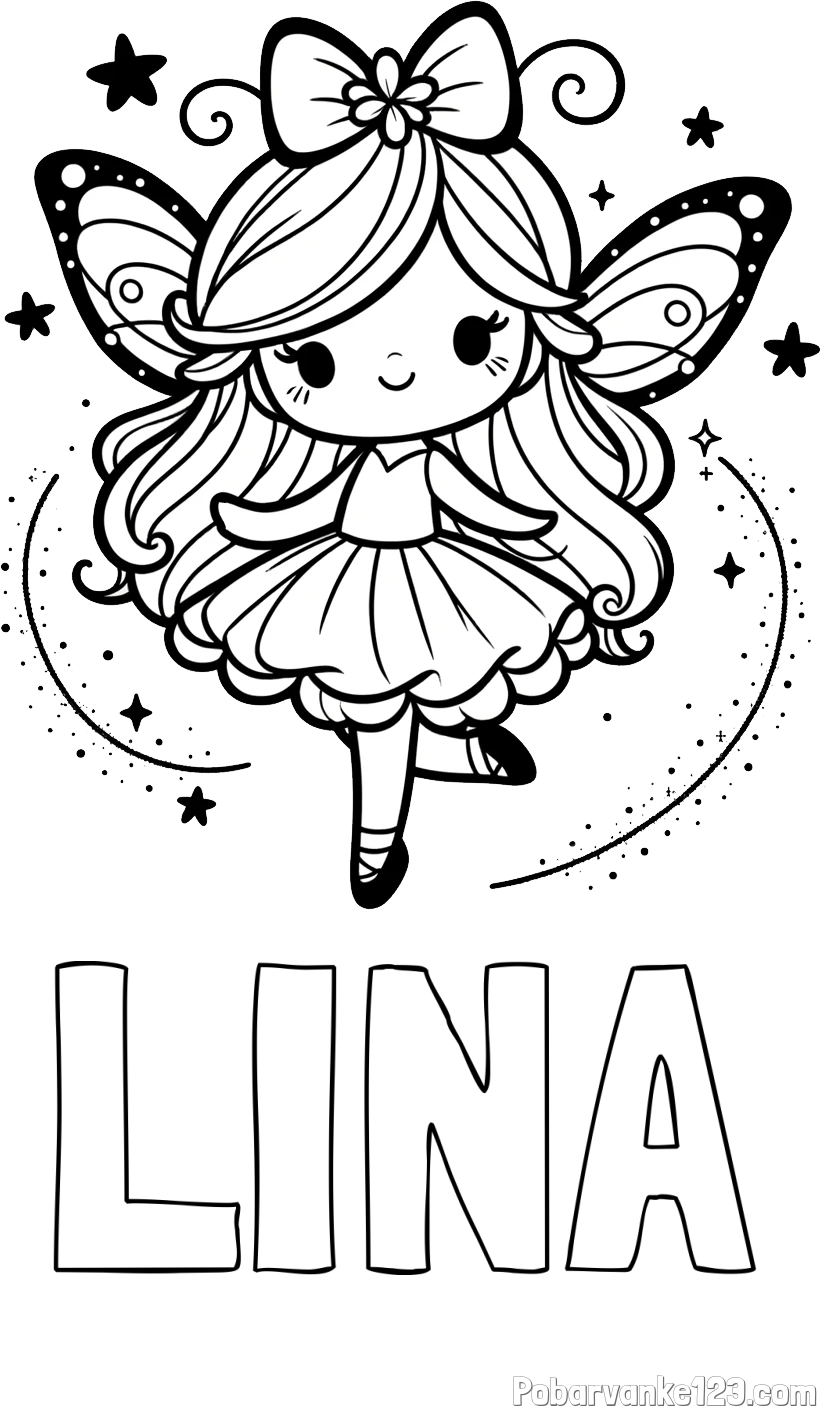 Pobarvanka imena LINA in ljubka čarobna vila