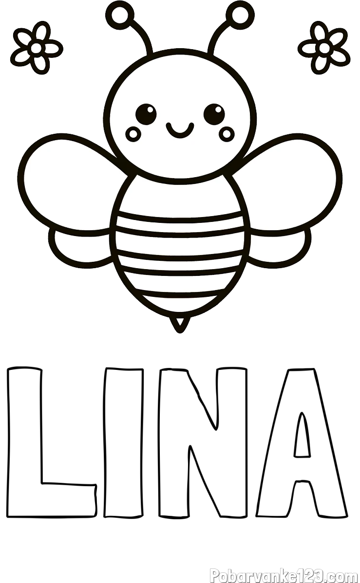 Pobarvanka imena LINA in otroška pobarvanka čebele