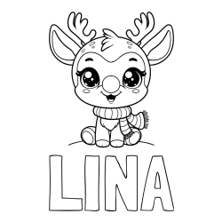 Pobarvanka imena LINA in otroška pobarvanka jelenčka Rudolfa s šalom okoli vratu