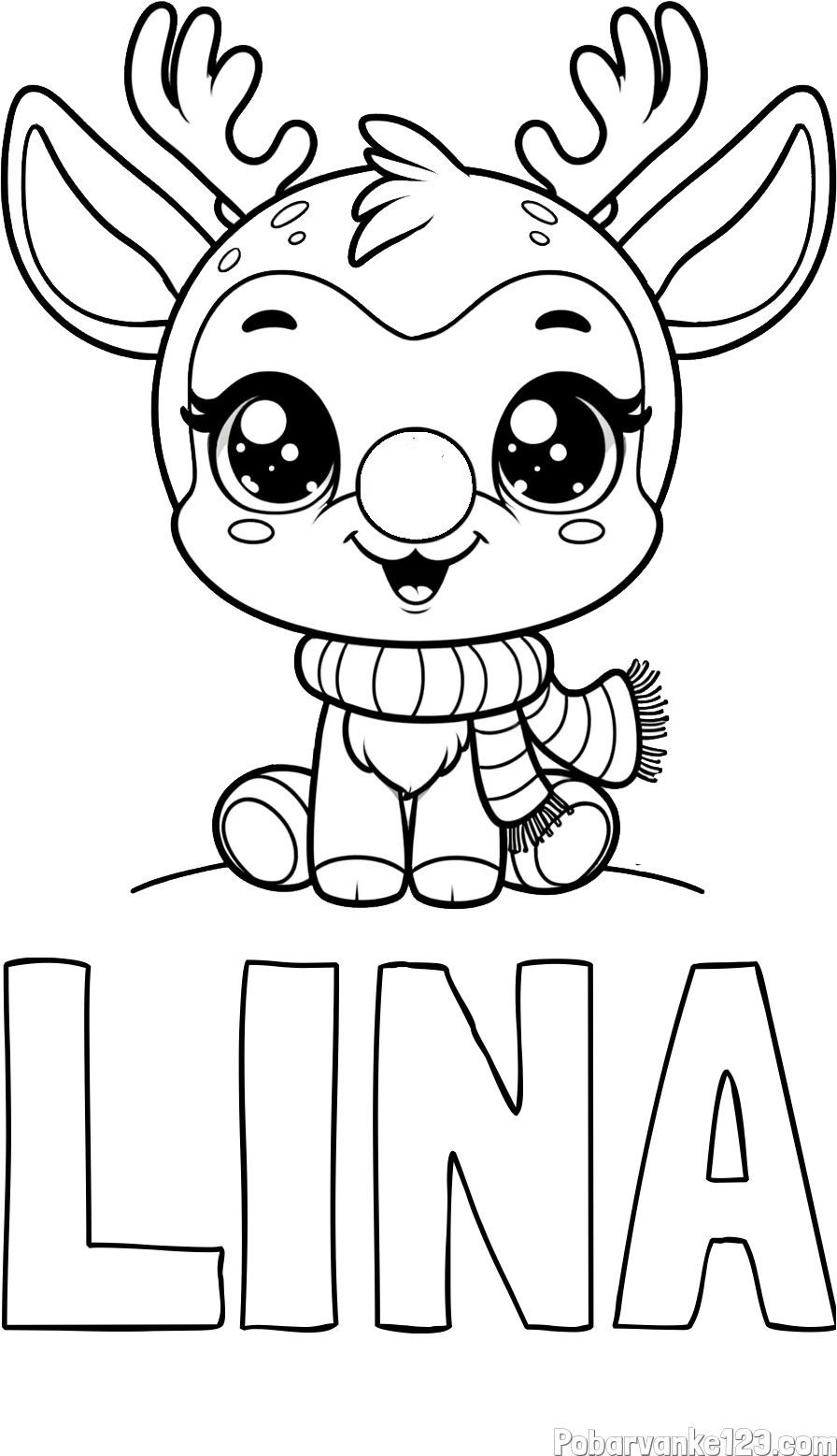 Pobarvanka imena LINA in otroška pobarvanka jelenčka Rudolfa s šalom okoli vratu