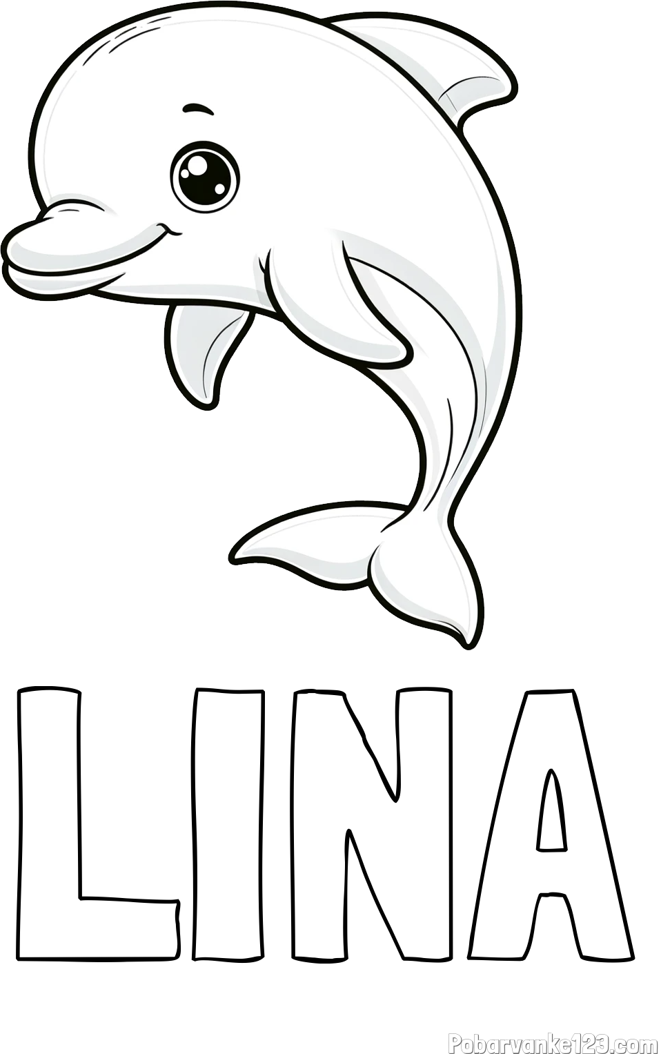 Pobarvanka imena LINA in otroška pobarvanka ljubkega delfina