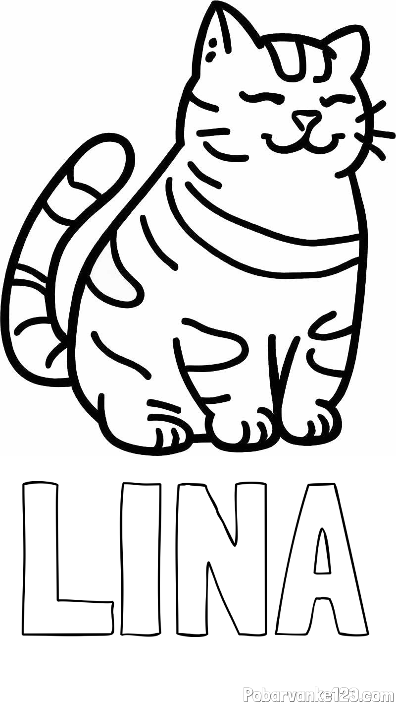 Pobarvanka imena LINA in pobarvanka debelušne mačke