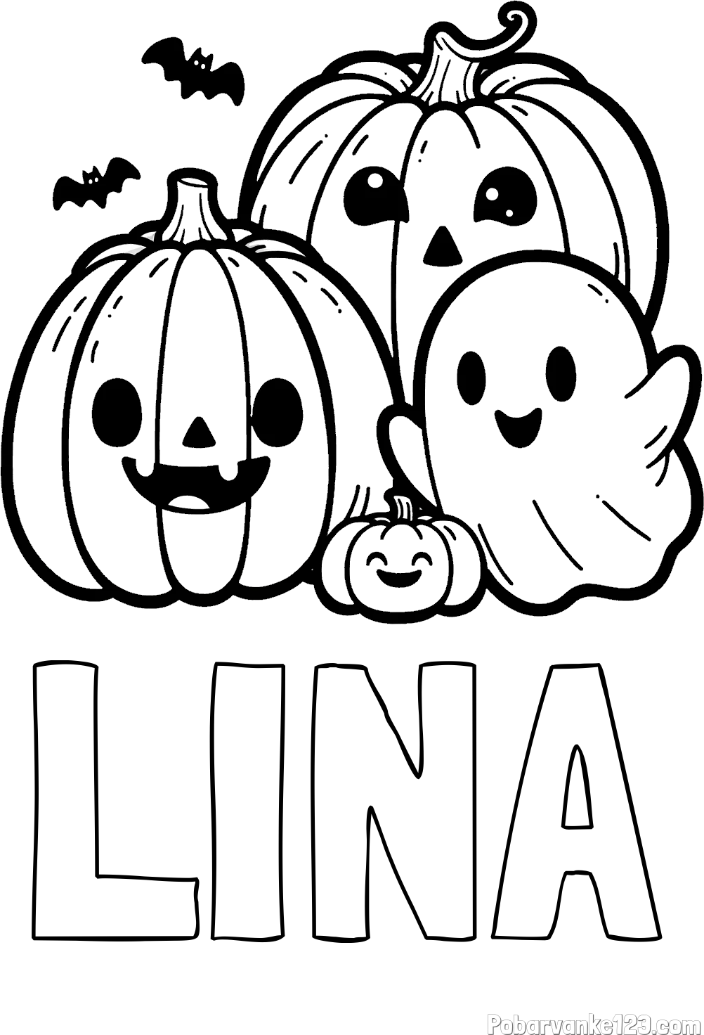 Pobarvanka imena LINA in pobarvanka duhca in buč za noč čarovnic