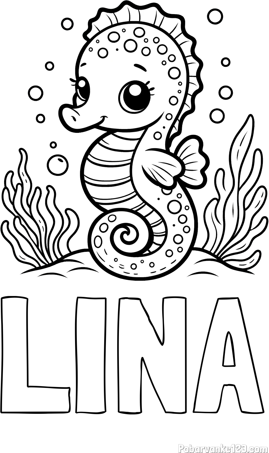 Pobarvanka imena LINA in pobarvanka morskega konjička