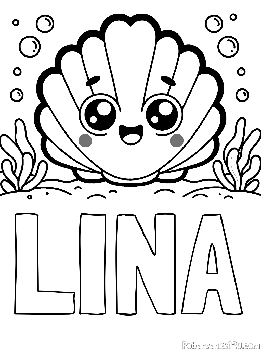 Pobarvanka imena LINA in pobarvanka nasmejane školjke