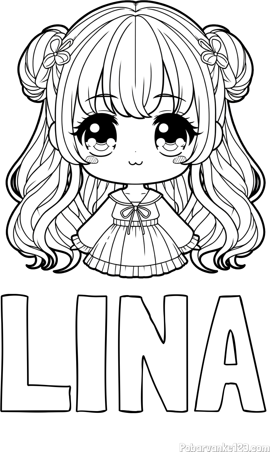 Pobarvanka imena LINA in pobarvanka prikupne punčke v anime slogu