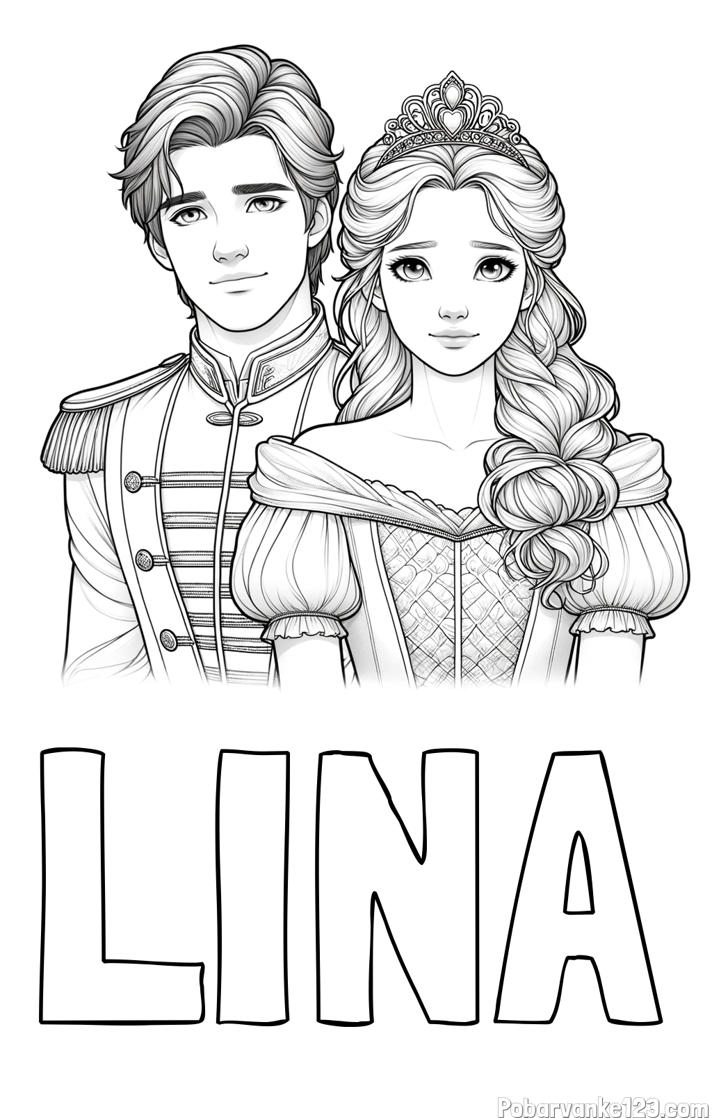 Pobarvanka imena LINA in pobarvanka princa in princeske