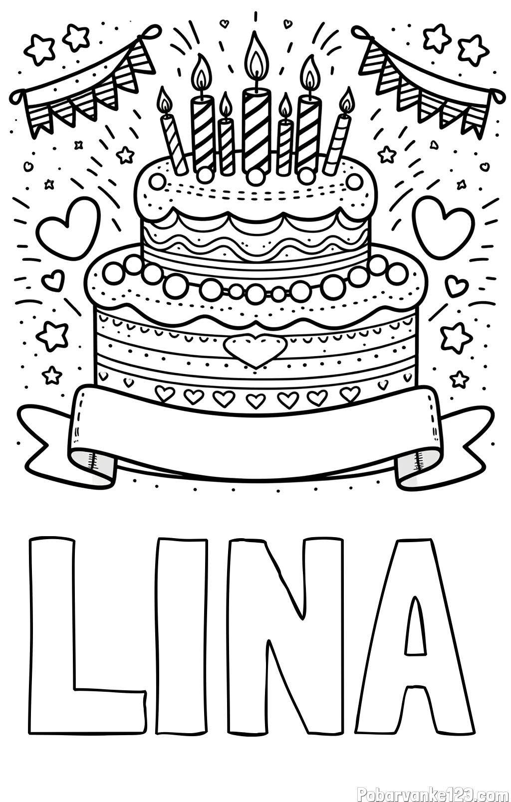 Pobarvanka imena LINA in pobarvanka velike torte za rojstni dan
