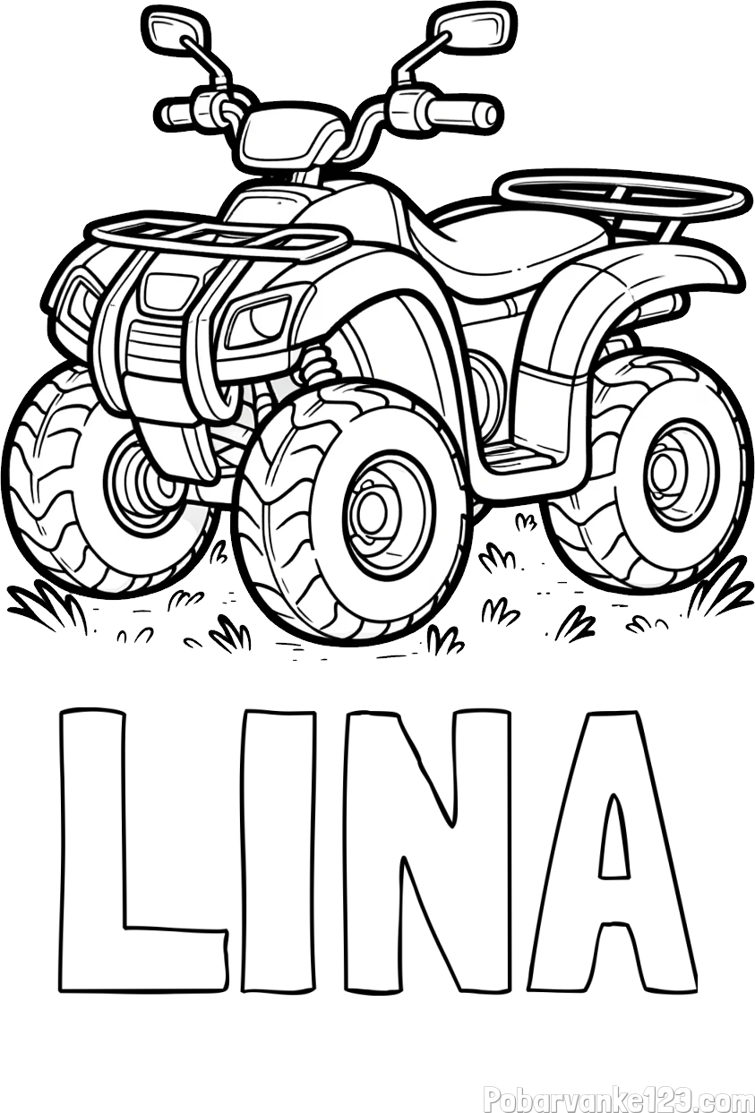 Pobarvanka imena LINA in pobarvanka velikega štirikolesnika