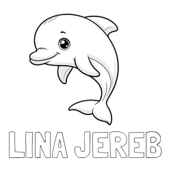 Online izdelana pobarvanka - Pobarvanka imena LINA JEREB in otroška pobarvanka ljubkega delfina