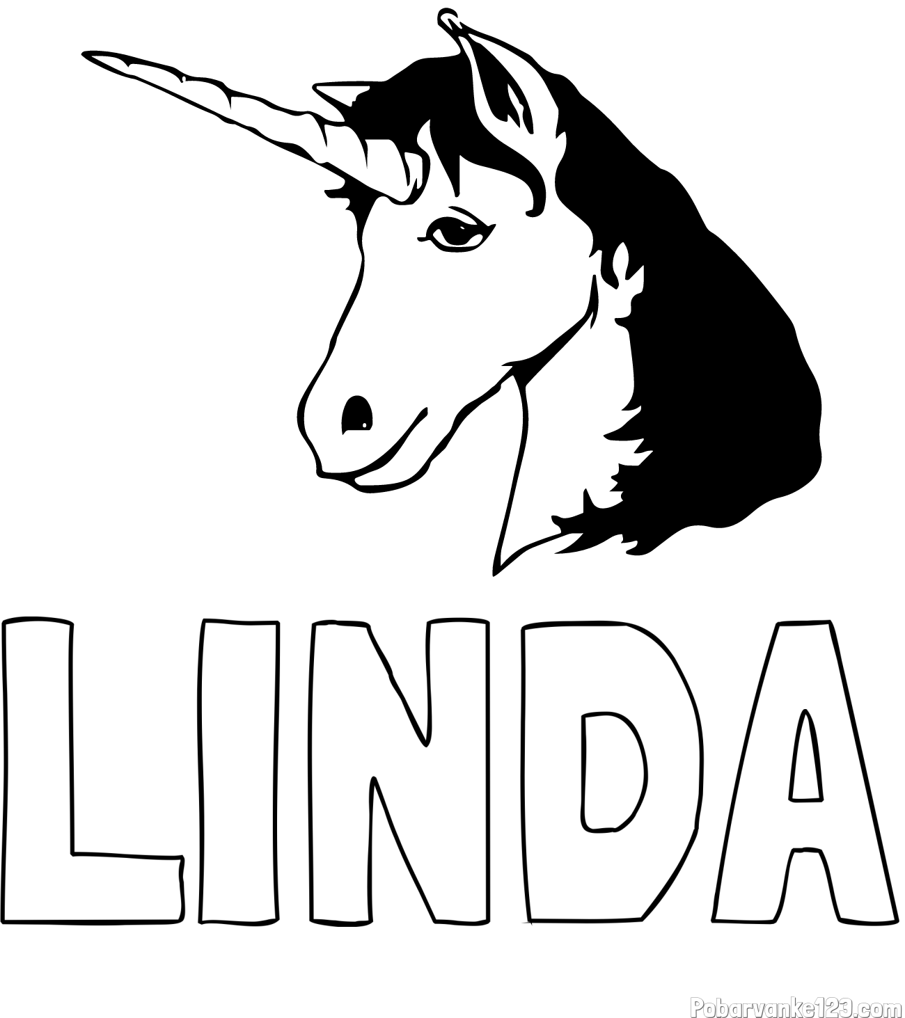 Pobarvanka imena LINDA in pobarvanka samorog