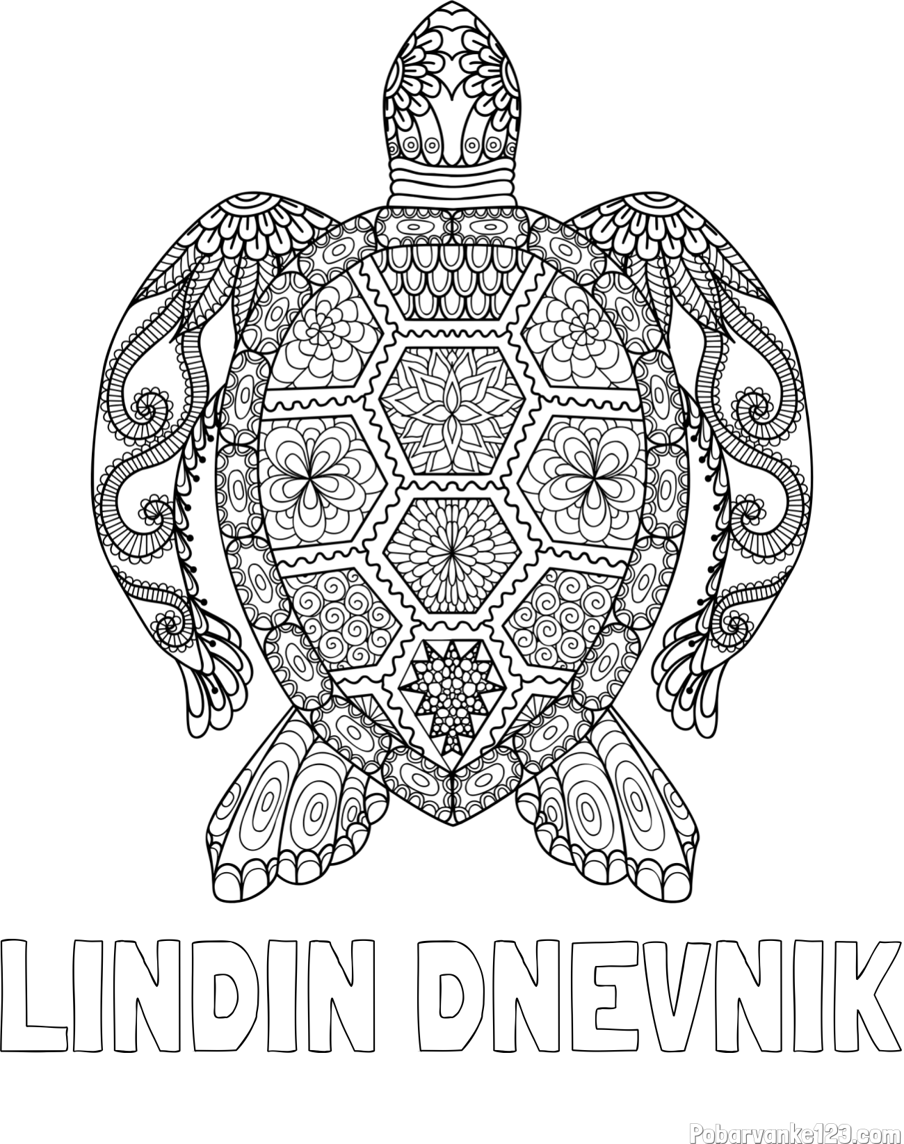 Pobarvanka imena LINDIN DNEVNIK in pobarvanka želve - mandale