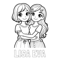 Online izdelana pobarvanka - Pobarvanka imena LISA EVA in pobarvanka ljubkih prijateljic