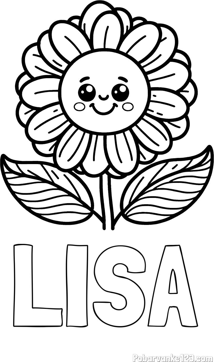 Pobarvanka imena LISA in pobarvanka ljubke in nasmejane rože