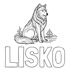 Online izdelana pobarvanka - Pobarvanka imena LISKO in pobarvanka sedečega volka