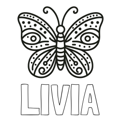 Online izdelana pobarvanka - Pobarvanka imena LIVIA in preprosta pobarvanka metulja