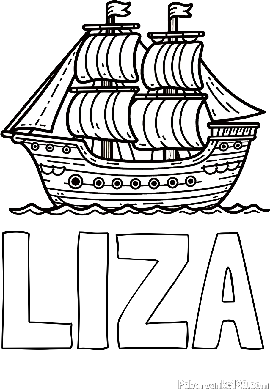 Pobarvanka imena LIZA in otroška pobarvanka ladje