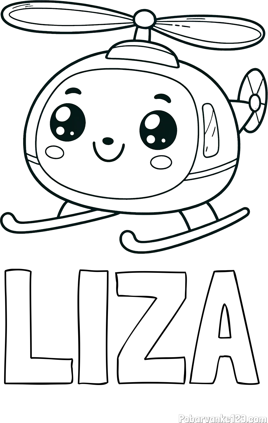 Pobarvanka imena LIZA in otroška pobarvanka ljubkega helikopterja