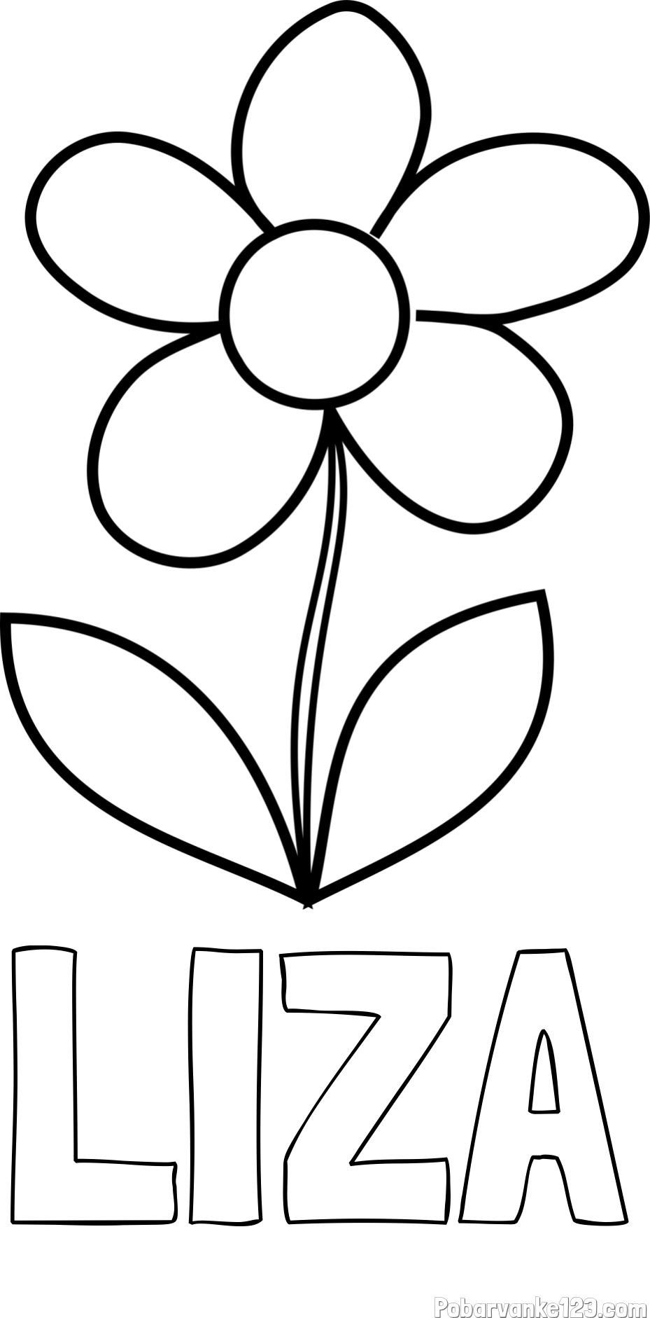 Pobarvanka imena LIZA in otroška pobarvanka rože