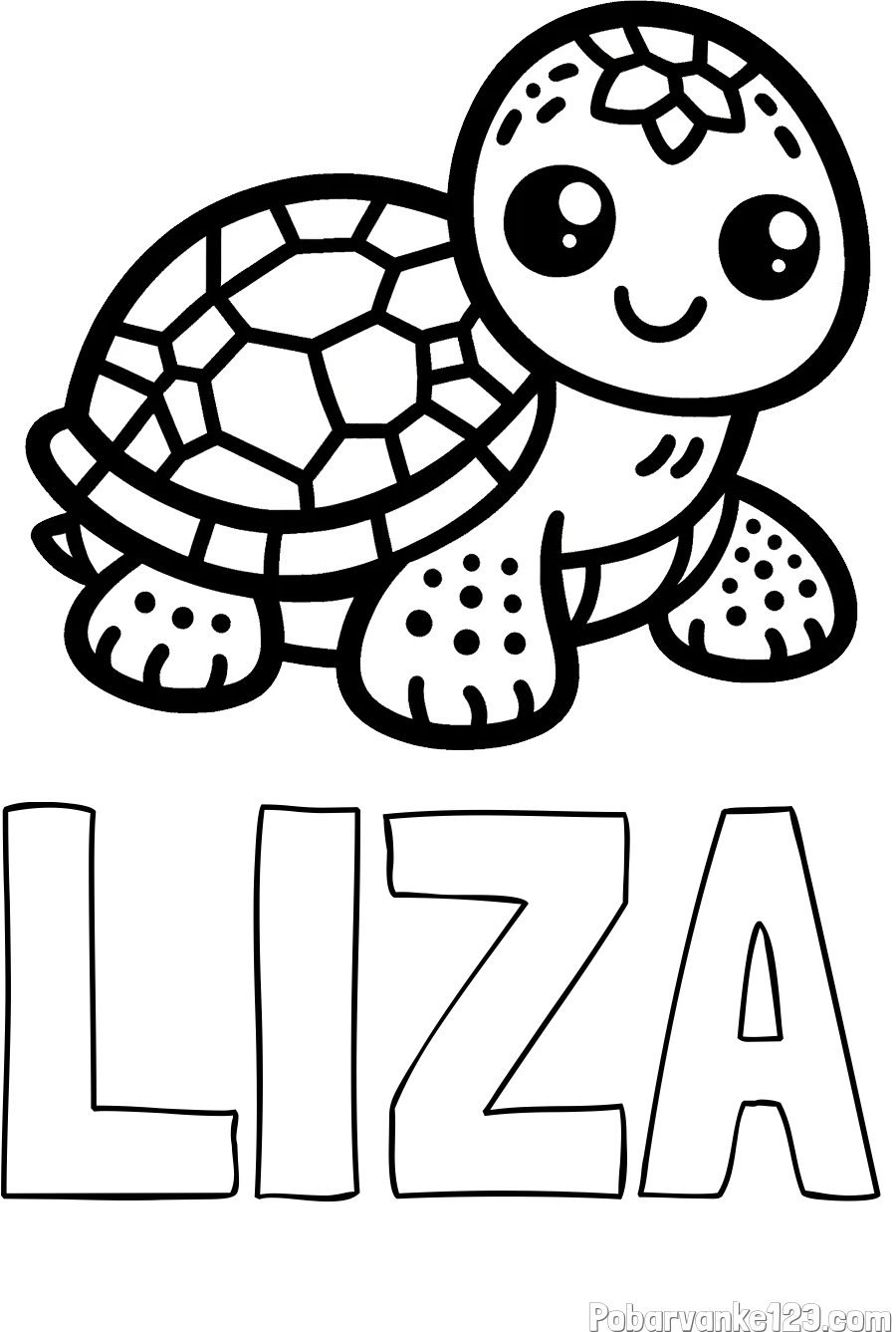 Pobarvanka imena LIZA in otroška pobarvanka želve