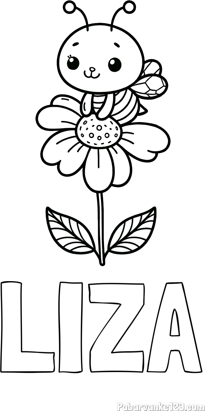 Pobarvanka imena LIZA in pobarvanka ljubke čebelice na roži
