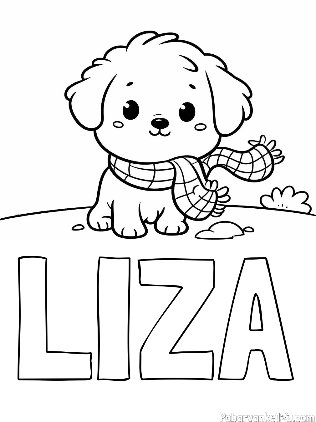 Pobarvanka imena LIZA in pobarvanka prikupnega psička