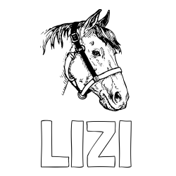 Online izdelana pobarvanka - Pobarvanka imena LIZI in konjska glava